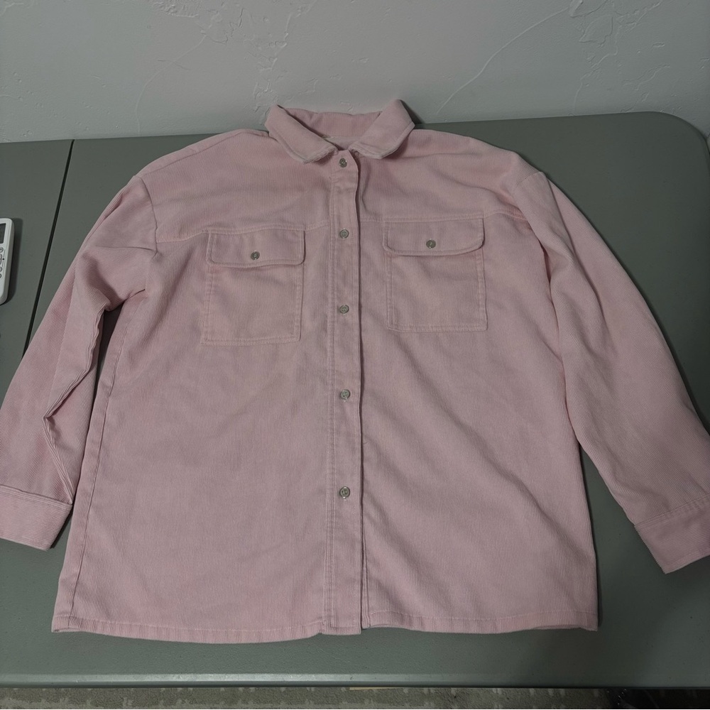 Entro Women's Small Pink Button Front Shirt Jacket Faux Corduroy